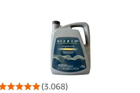 Graue Ölkanister mit VW-Konzernlogos und der Aufschrift "LongLife III FE SAE 0W-30".
