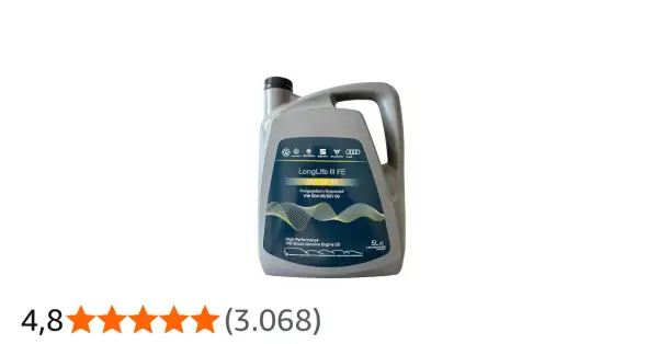Graue Ölkanister mit VW-Konzernlogos und der Aufschrift "LongLife III FE SAE 0W-30".